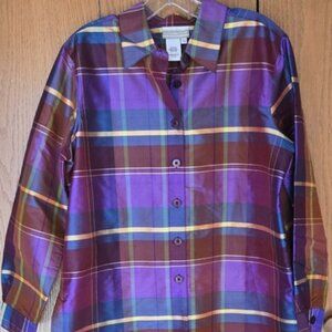 Women's Coldwater Creek Multi-Colored PM Silk Blouse Plaid